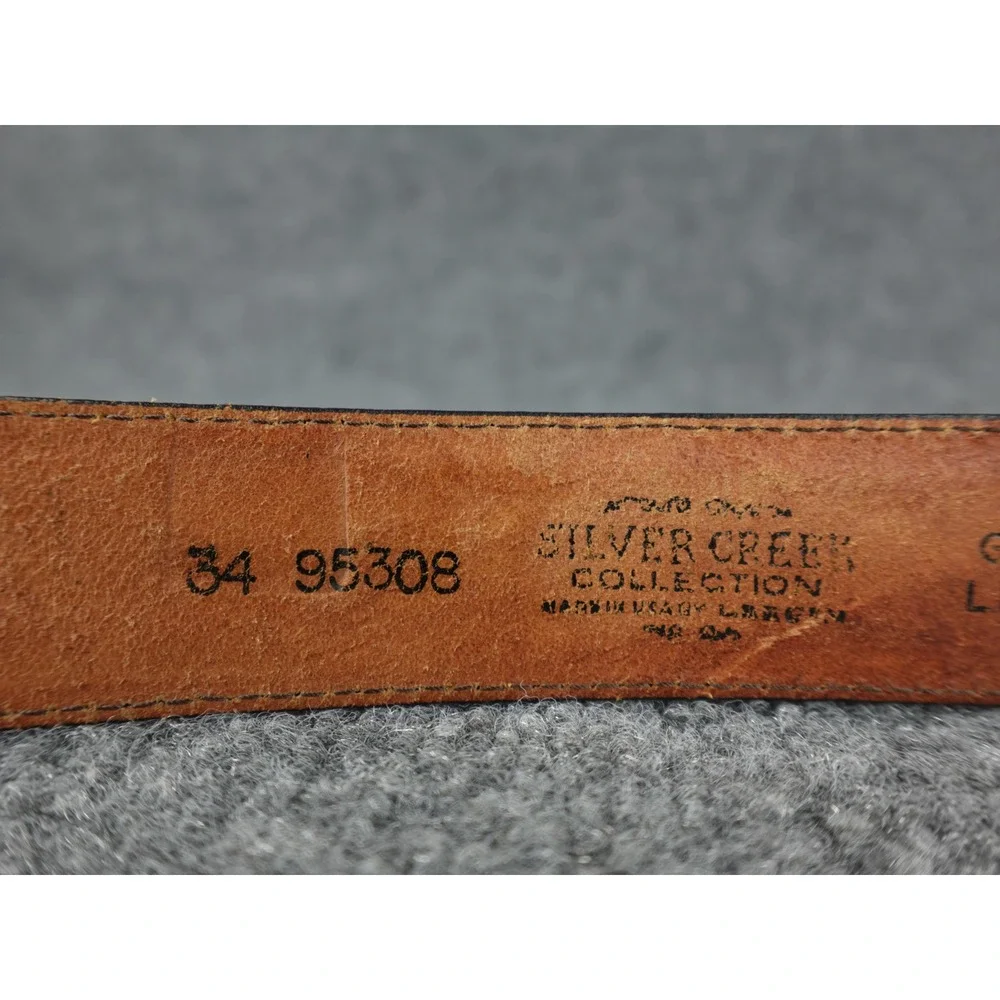 Custom‎ Leather Belt Bill Hand Tooled Western Cowboy Style Silver Buckle